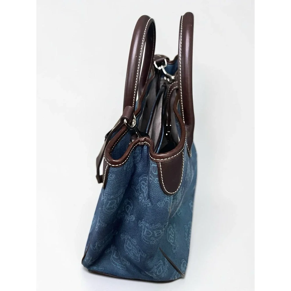 Vintage Blue Denim Monogram Dooney & Bourke Denim Satchel Bag